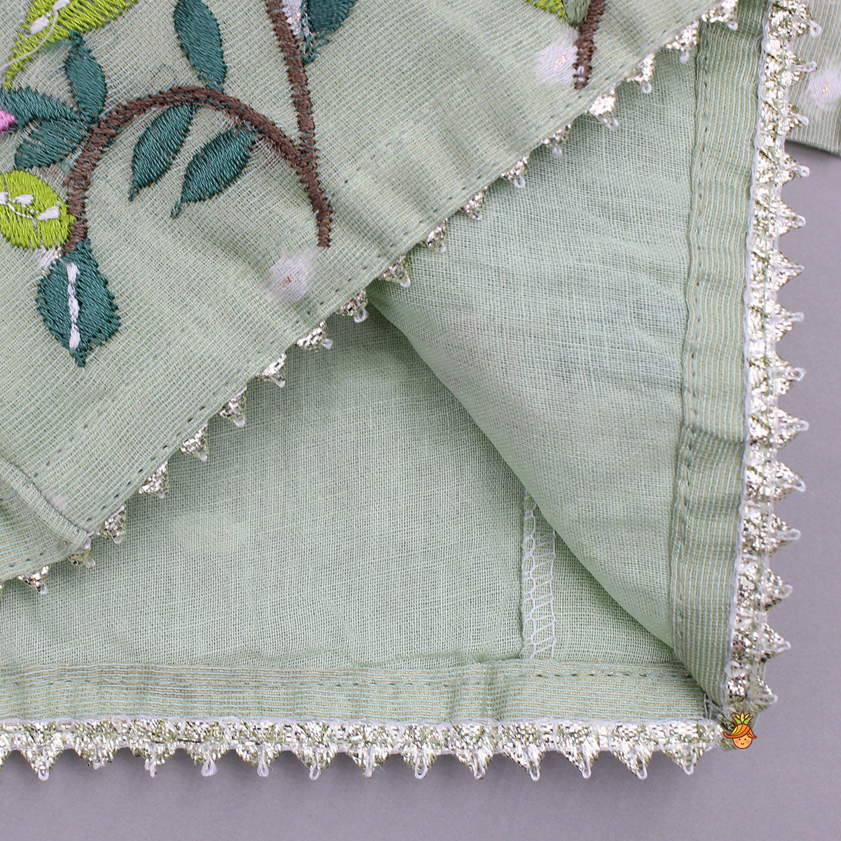 Green Butti Work Embroidered Top With Lehenga