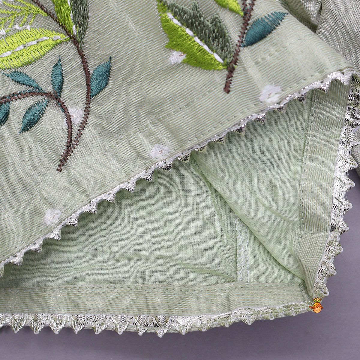 Green Butti Work Embroidered Top With Lehenga