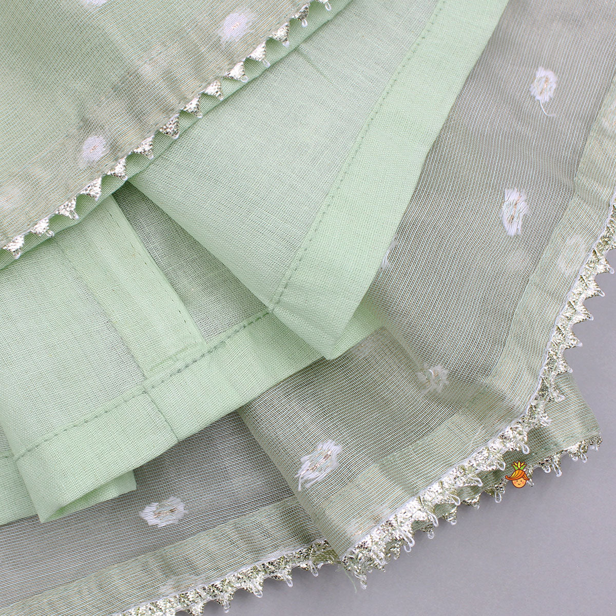 Green Butti Work Embroidered Top With Lehenga