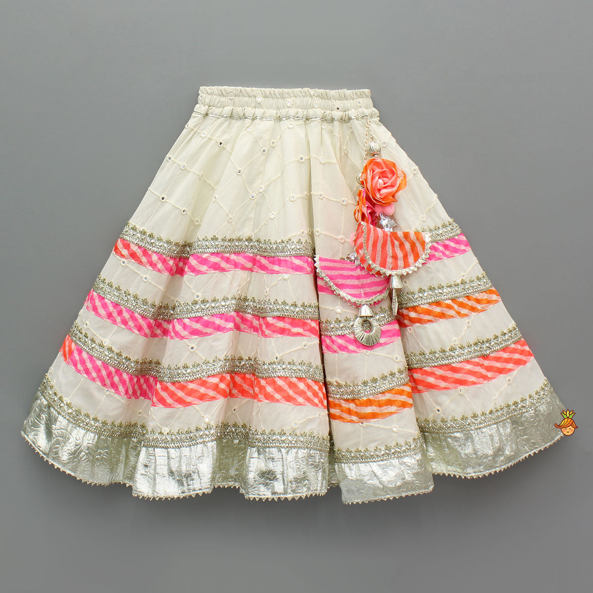 Leheriya Printed Top And Faux Mirror Work Lehenga With Matching Dupatta