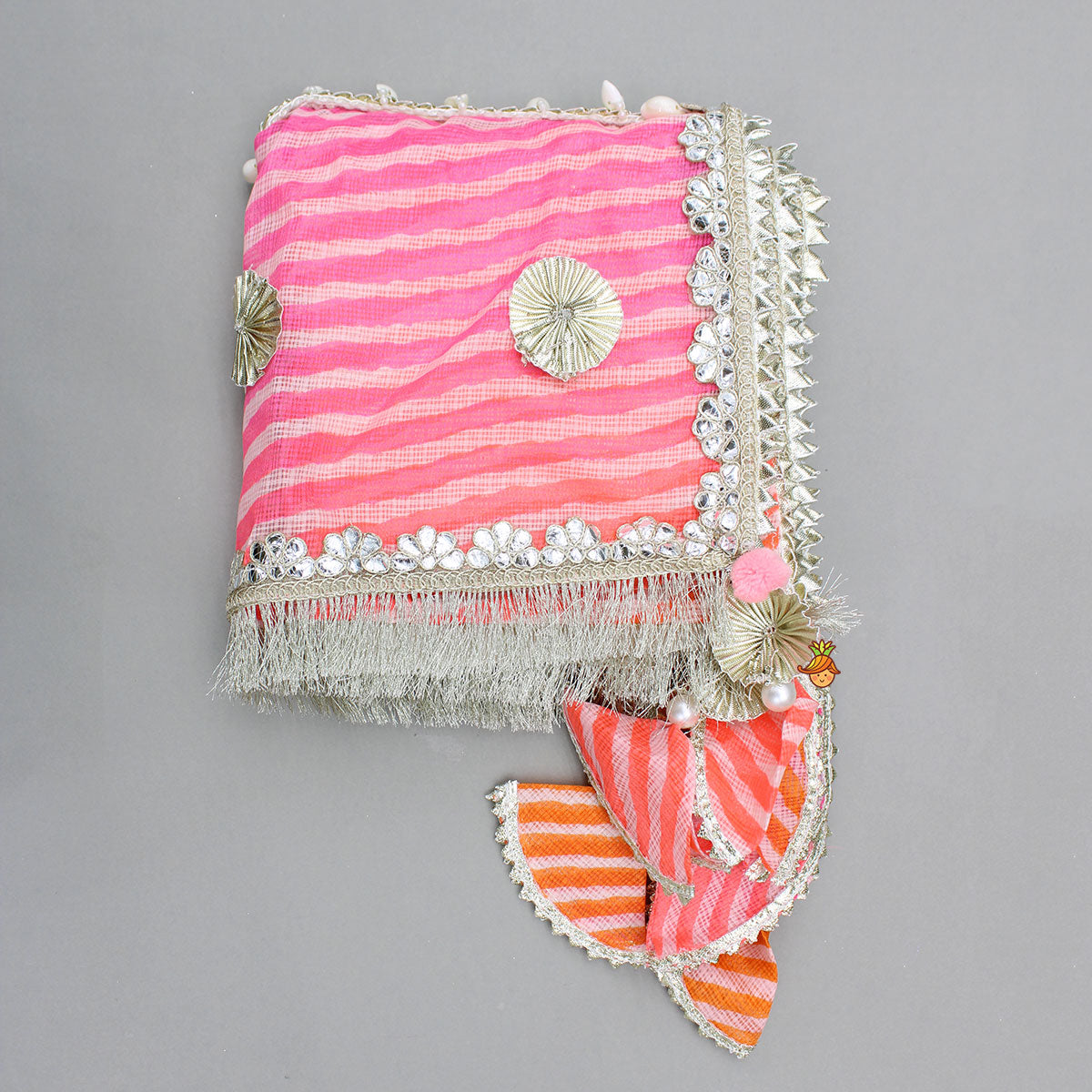 Leheriya Printed Top And Faux Mirror Work Lehenga With Matching Dupatta