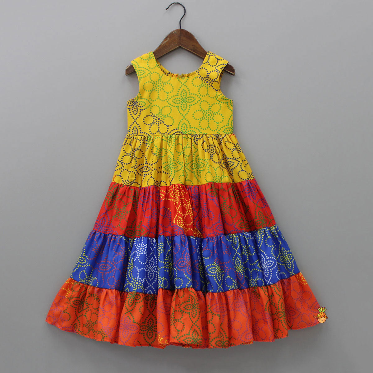 Ethnic Multicolour Bandhani Printed Tiered Kurti With Waist Bag