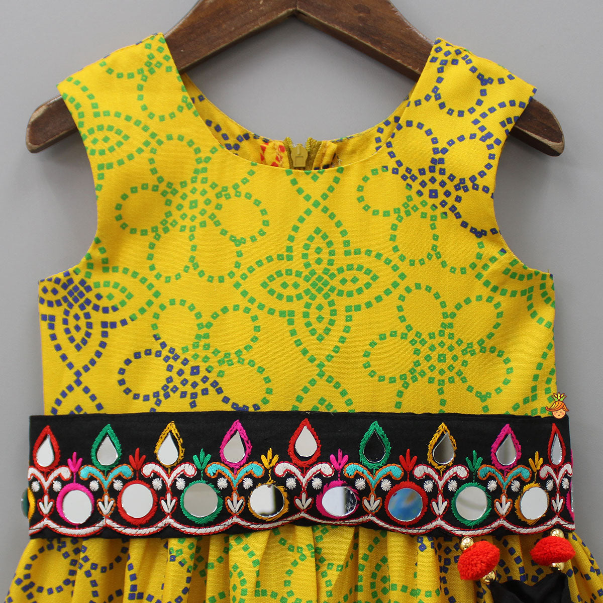 Ethnic Multicolour Bandhani Printed Tiered Kurti With Waist Bag