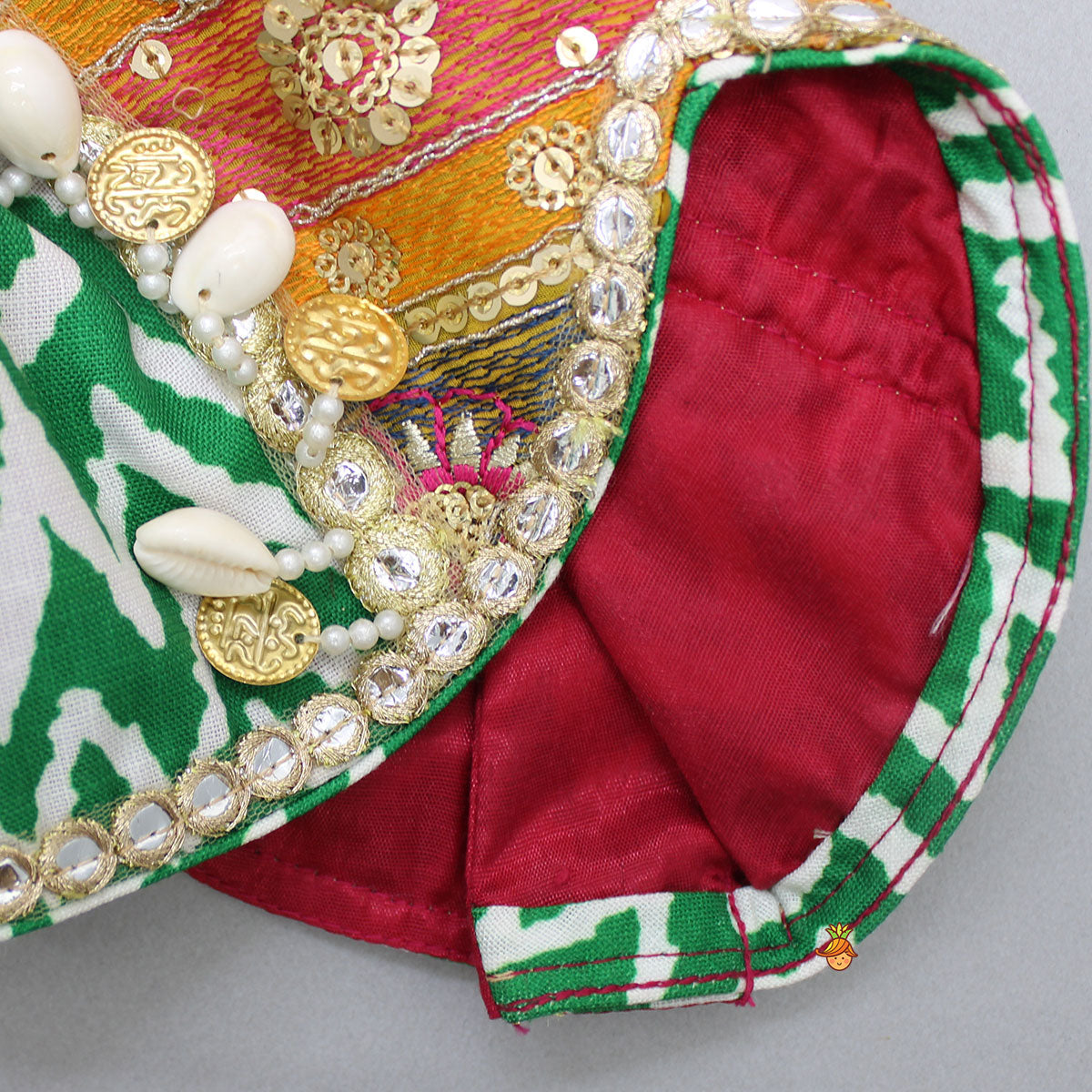 Multicolour Embroidered Top And Printed Layered Lehenga With Net Dupatta