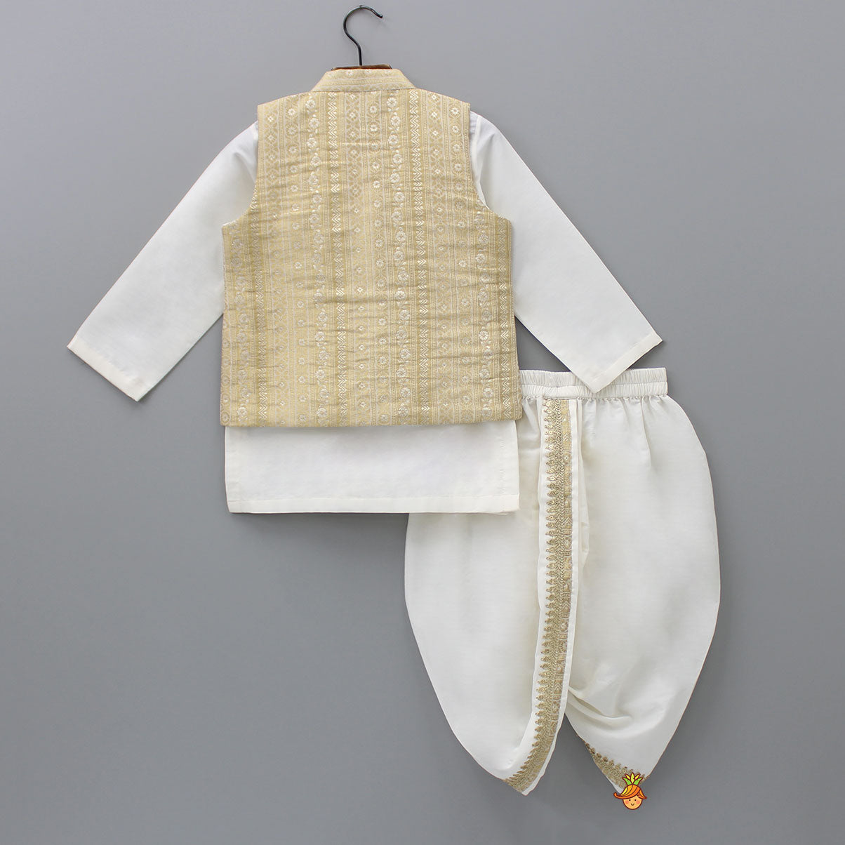 Kurta With Pocket Square Stylish Jacket And Lace Detailed Dhoti