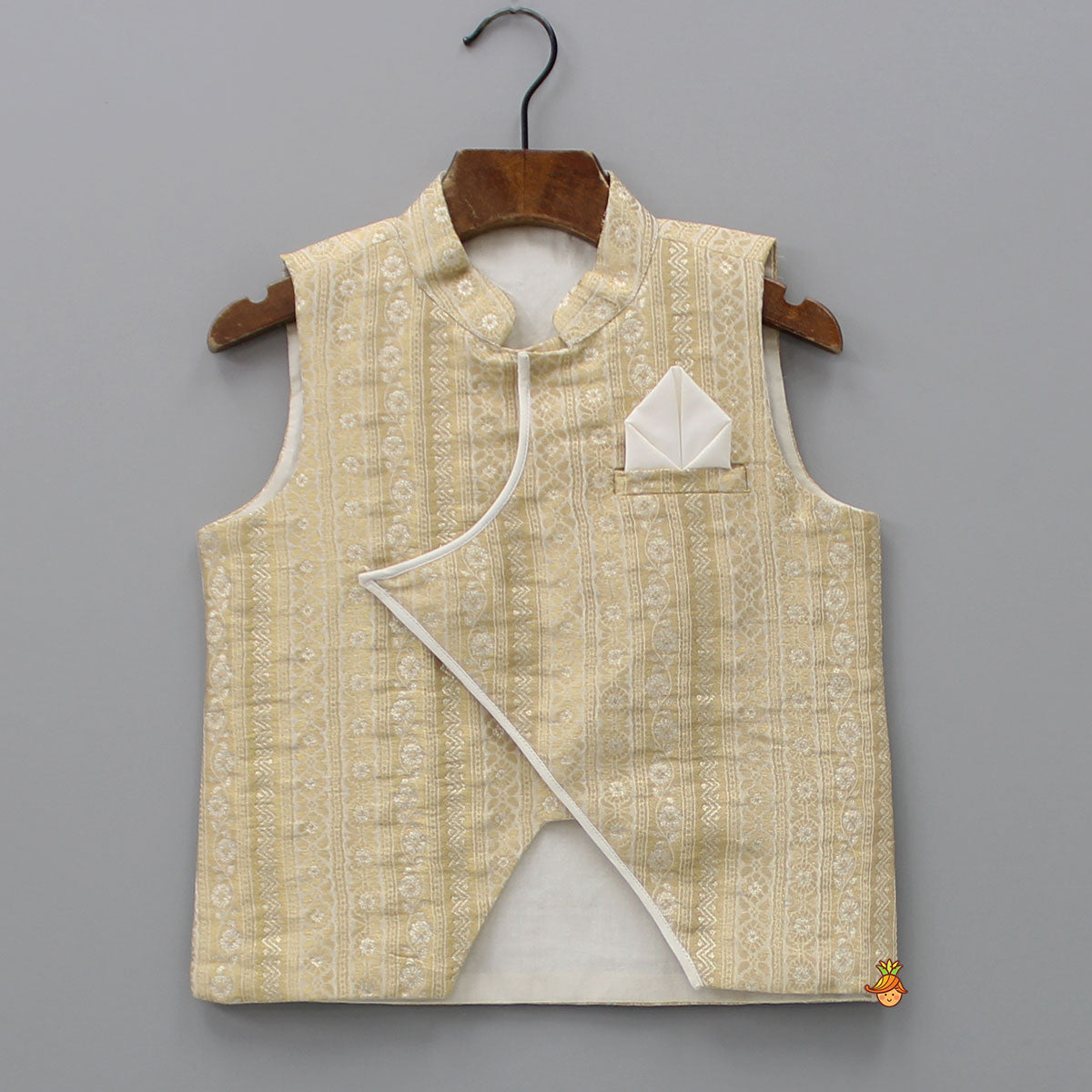 Kurta With Pocket Square Stylish Jacket And Lace Detailed Dhoti