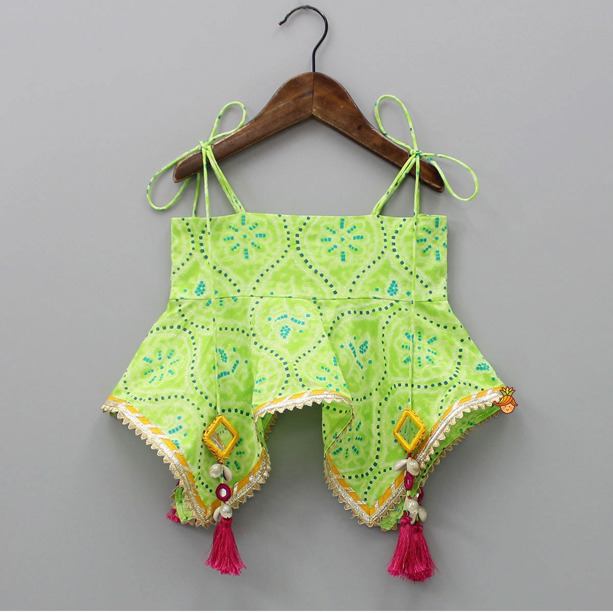 Printed Strappy Top And Layered Lehenga With Matching Dupatta