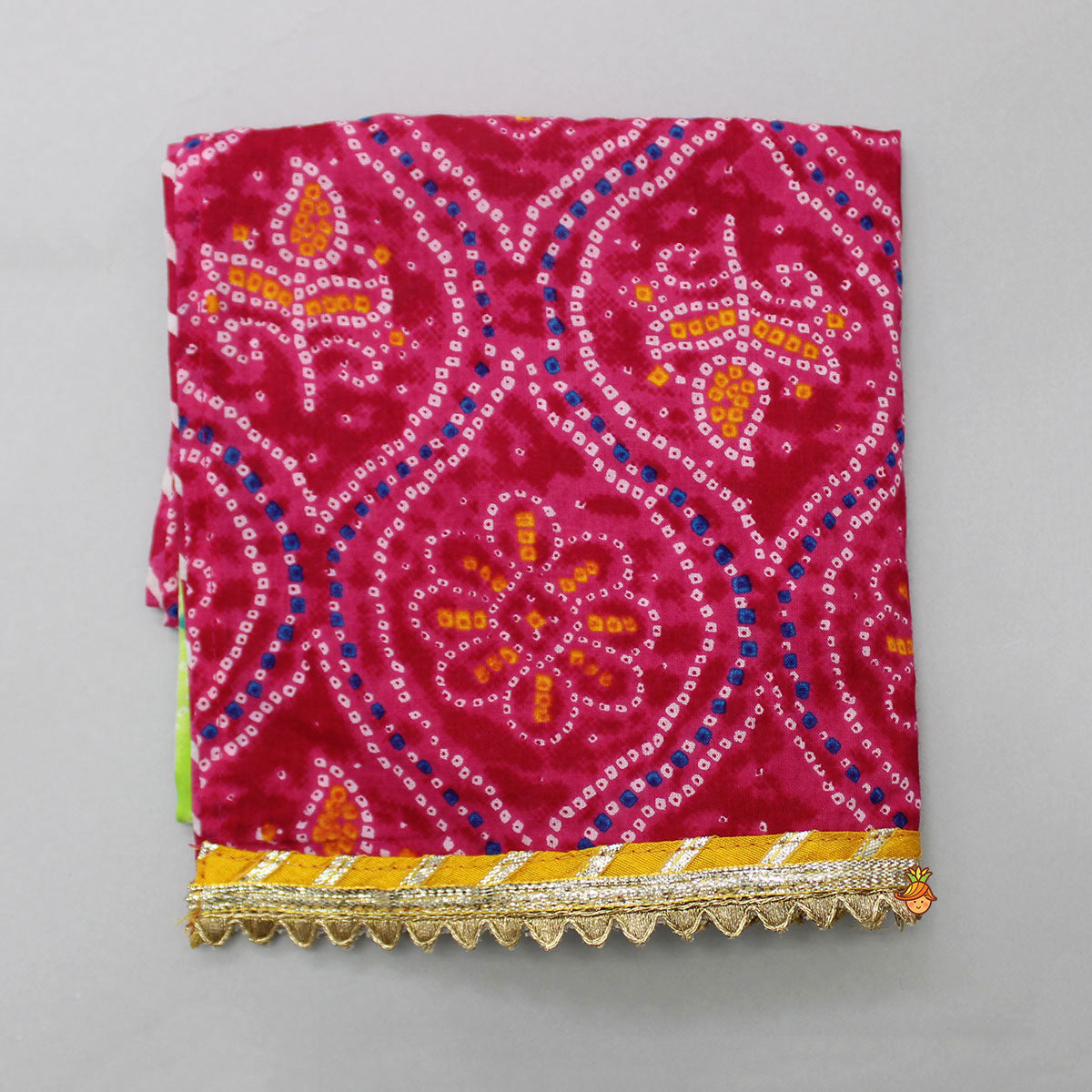 Printed Strappy Top And Layered Lehenga With Matching Dupatta