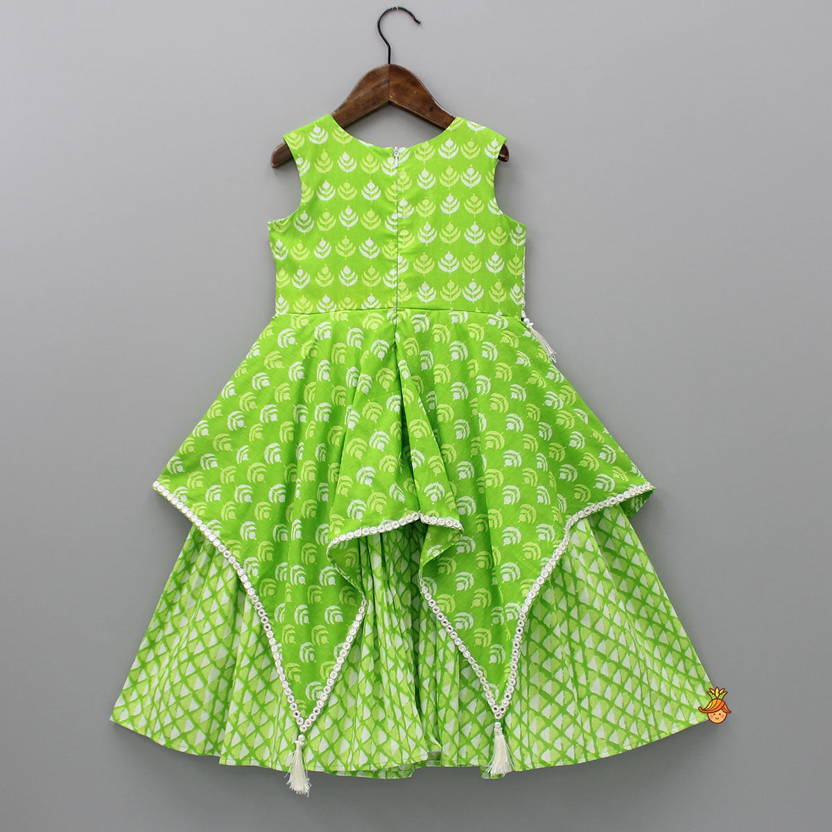 Green Printed Kurti With Faux Mirror Work Flap
