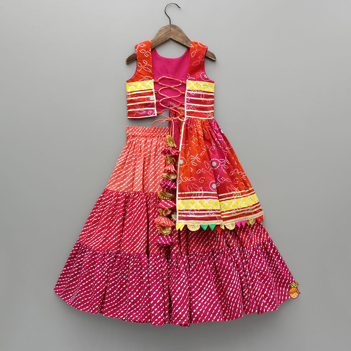 Printed Stylish Kurti And Lehenga With Attached Matching Potli And Dupatta