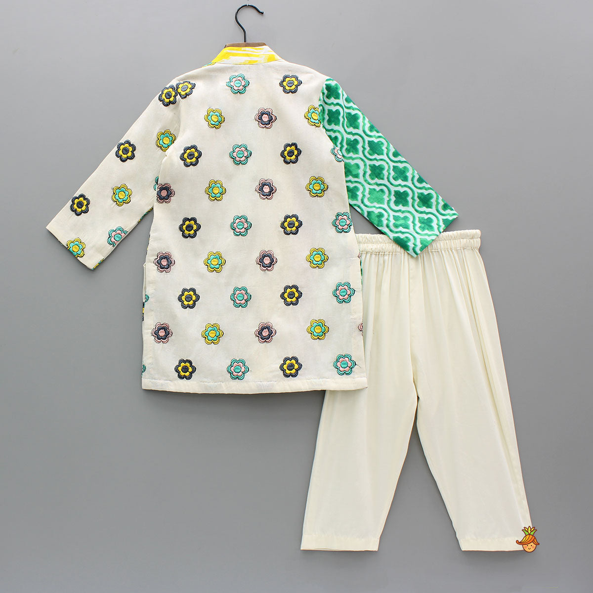 Multicoloured Printed And Embroidered Kurta With Pyjama