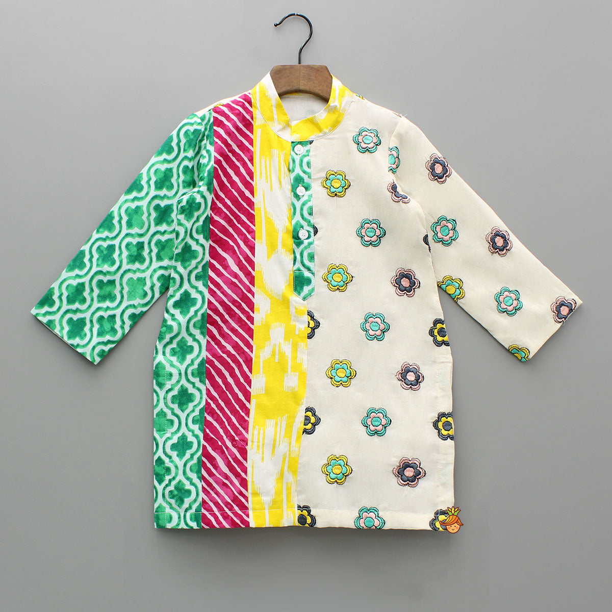 Multicoloured Printed And Embroidered Kurta With Pyjama
