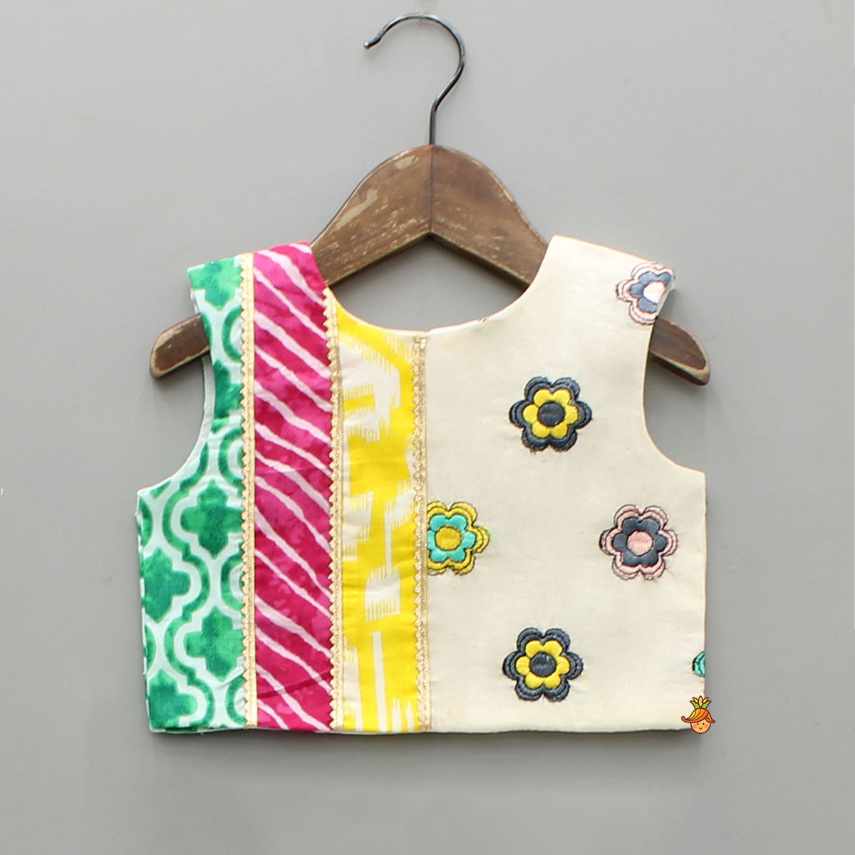 Multicoloured Printed Embroidered Top And Lehenga With Matching Dupatta