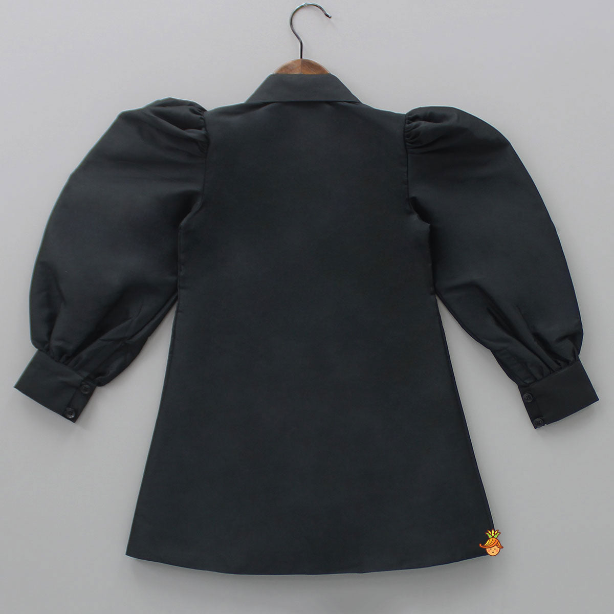 Heart Patch Work Black Collared Neck Dress