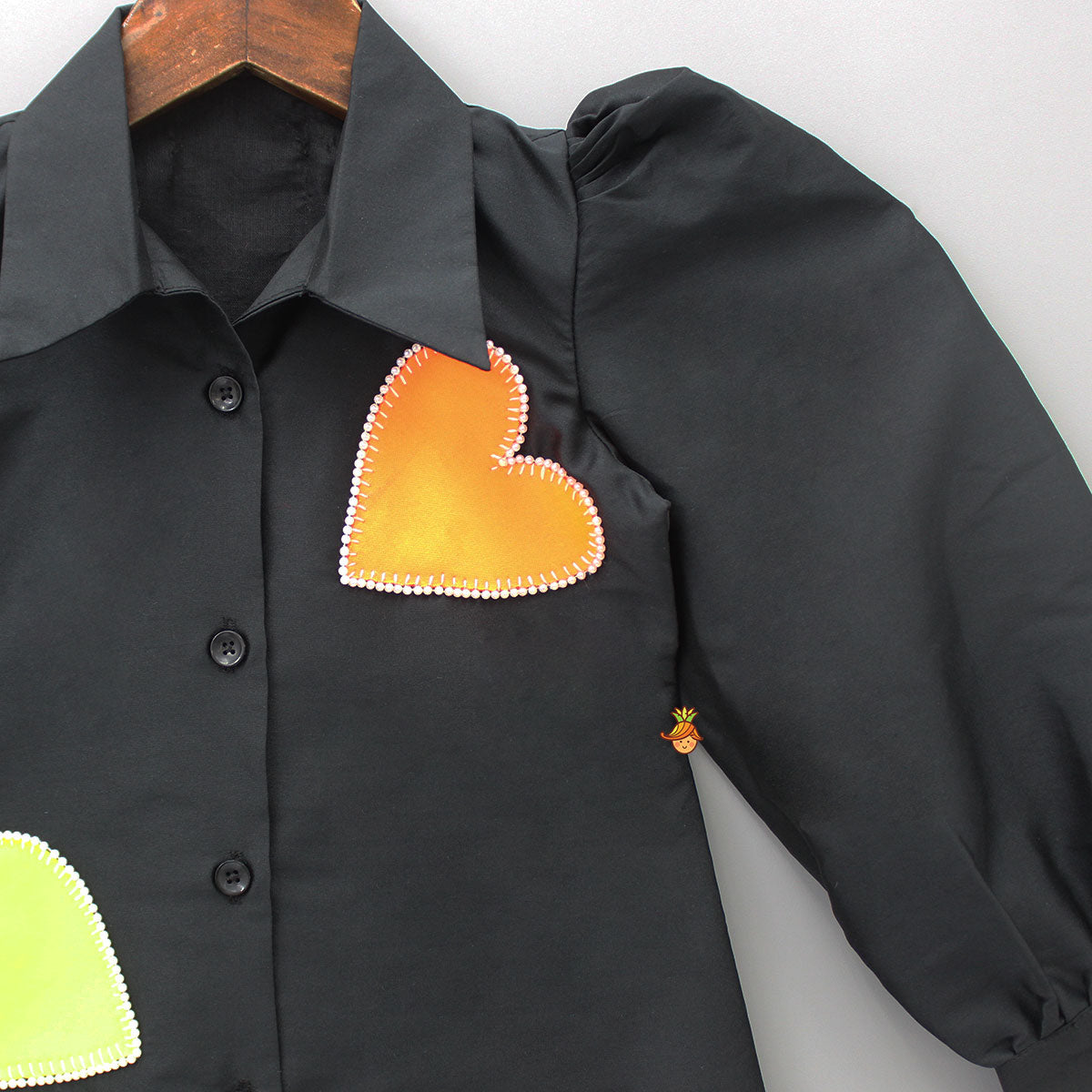 Heart Patch Work Black Collared Neck Dress