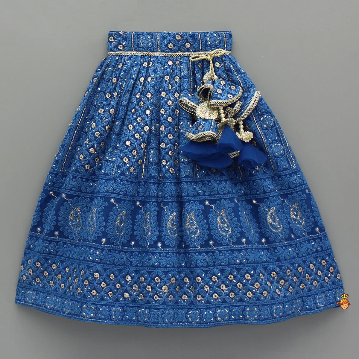 Sequin And Thread Embroidered Top And Pleated Lehenga With Net Dupatta And Matching Potli