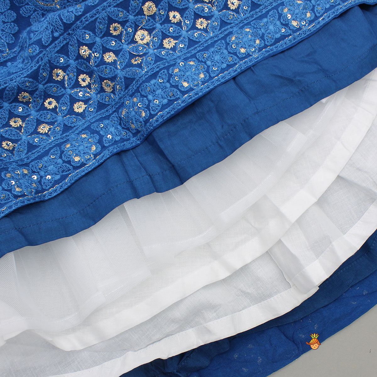 Sequin And Thread Embroidered Top And Pleated Lehenga With Net Dupatta And Matching Potli