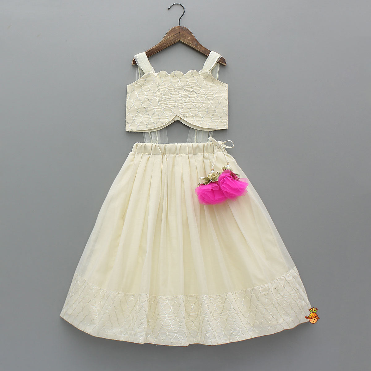 Gota Lace Detailed Top With Net Drapes And Lehenga