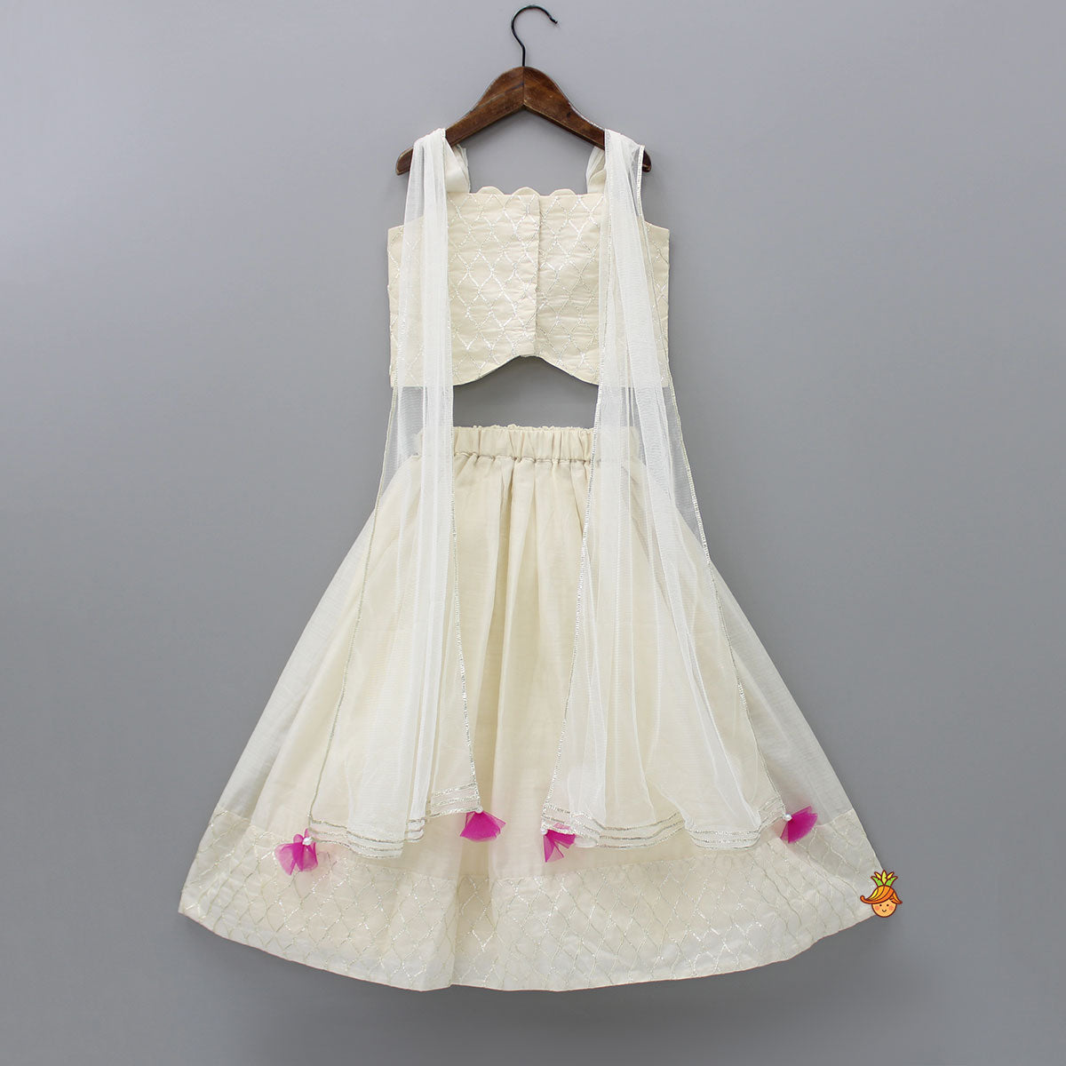 Gota Lace Detailed Top With Net Drapes And Lehenga