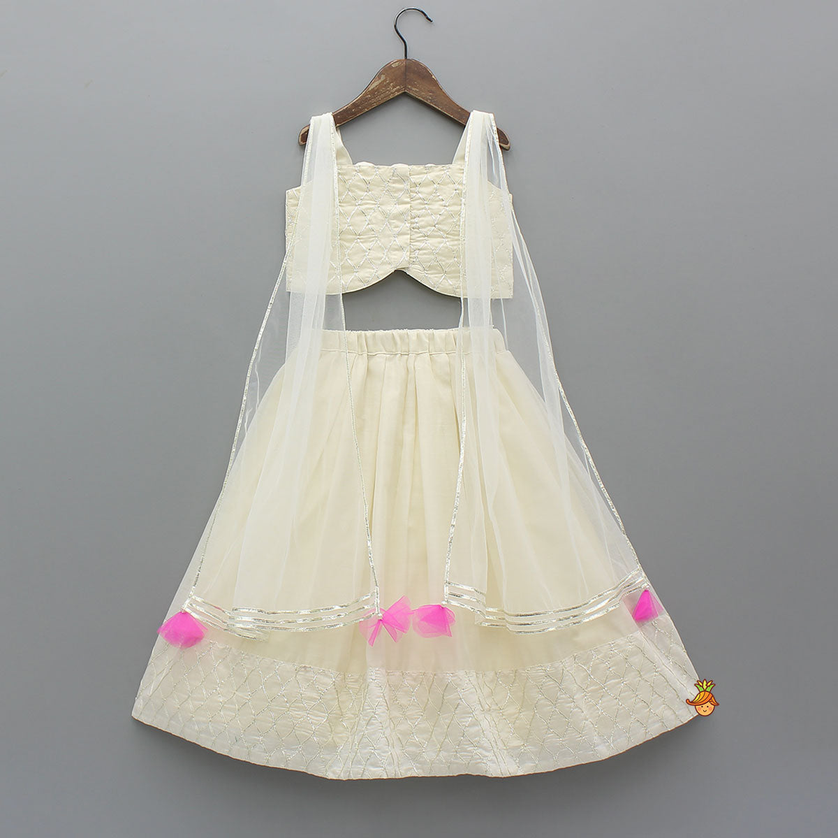 Gota Lace Detailed Top With Net Drapes And Lehenga