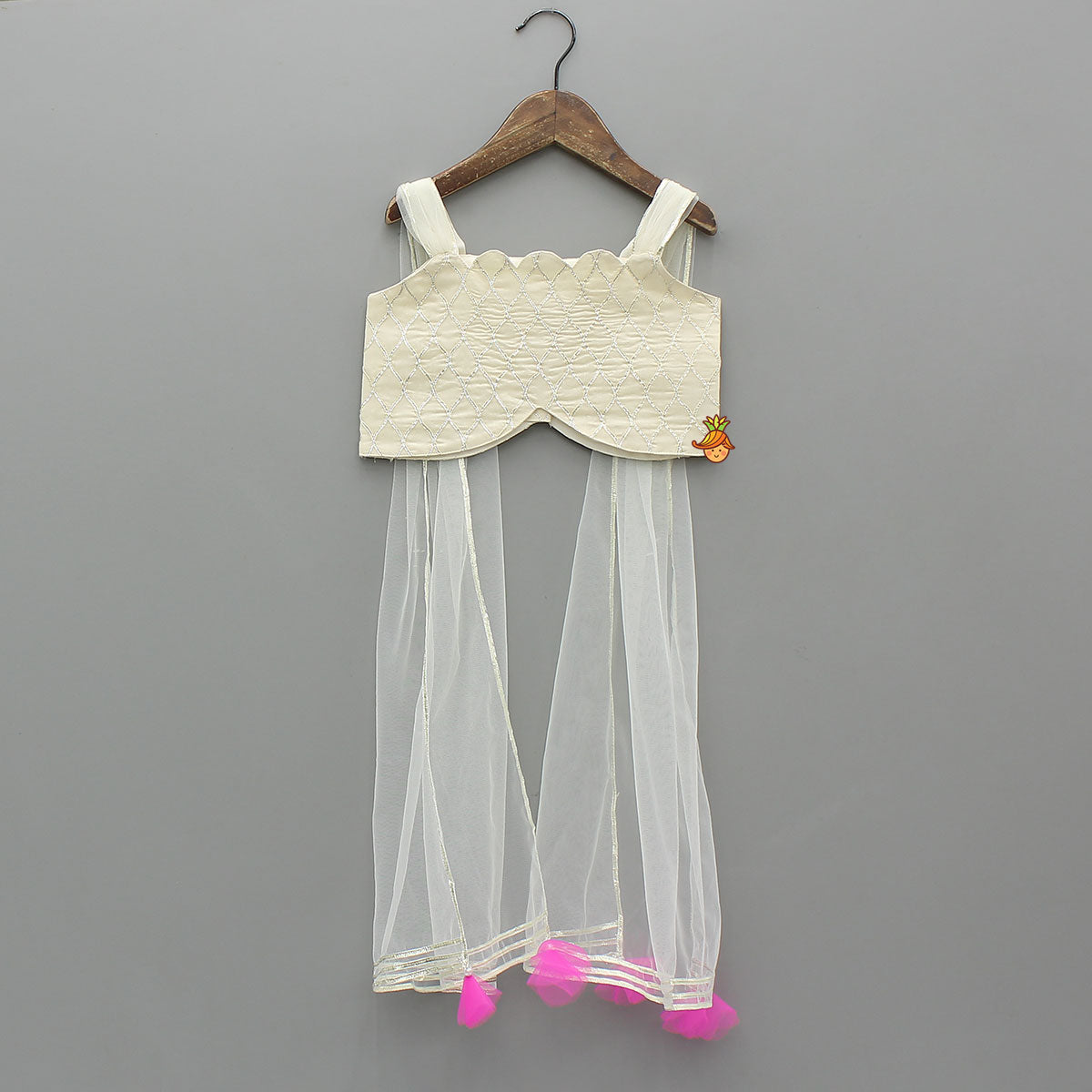 Gota Lace Detailed Top With Net Drapes And Lehenga