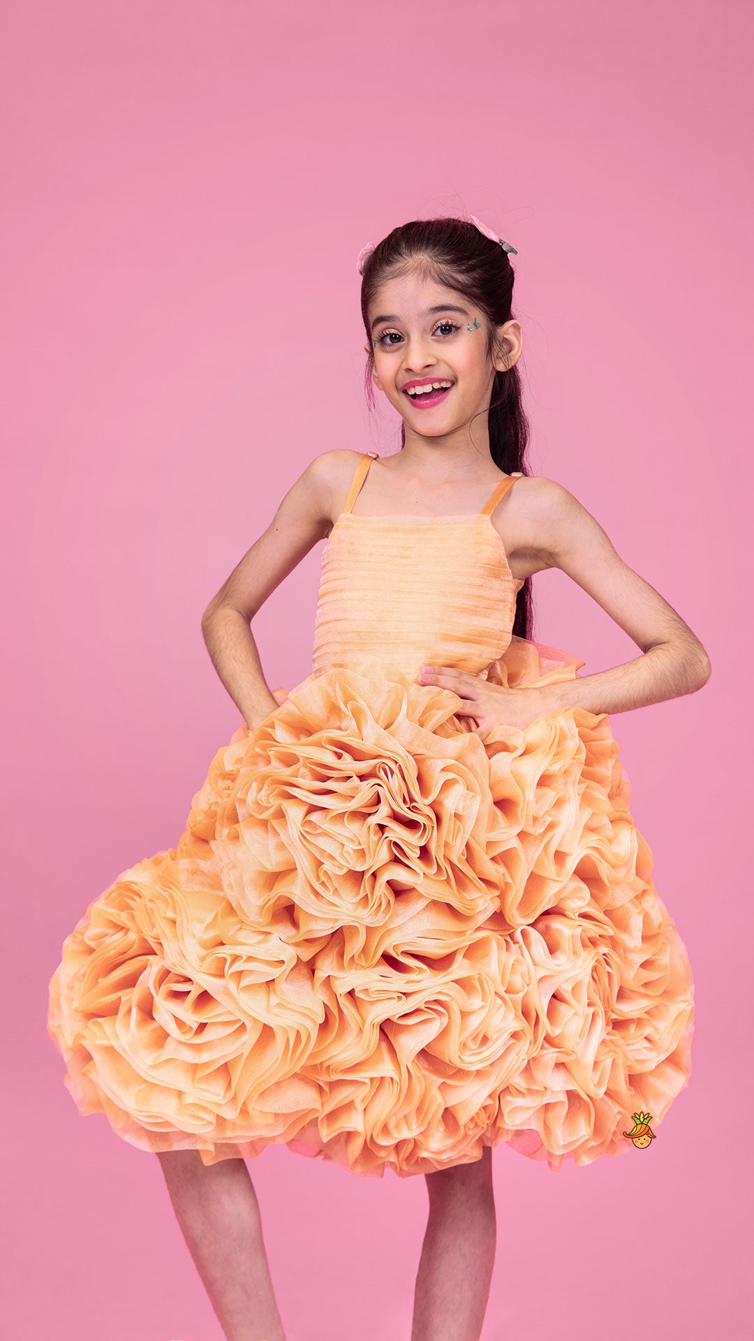 Pleated Yoke Organza Strappy Dress