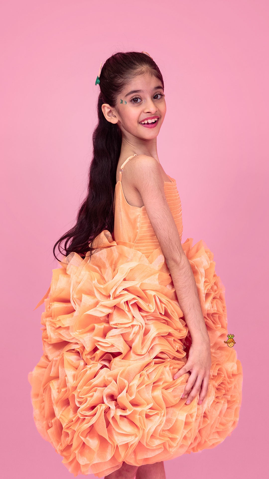 Pleated Yoke Organza Strappy Dress