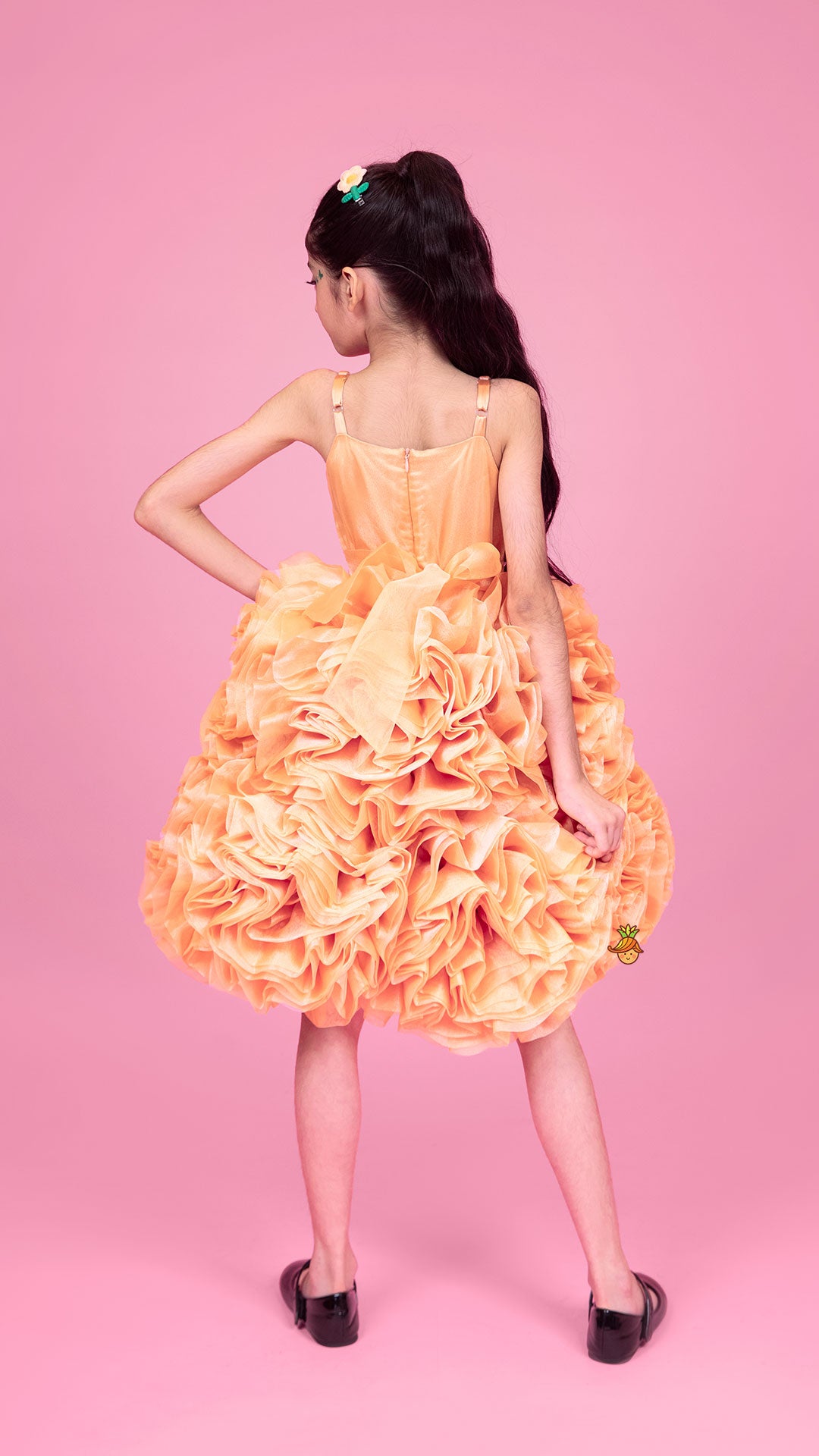 Pleated Yoke Organza Strappy Dress