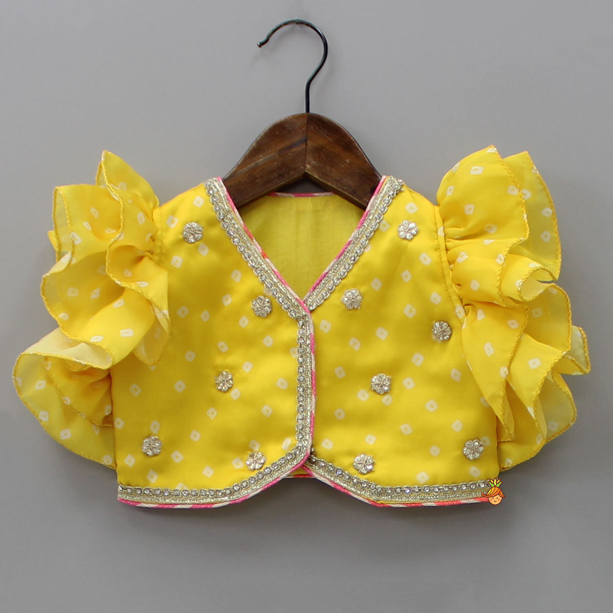 Yellow Top And Leheriya Printed Flared Lehenga With Matching Dupatta