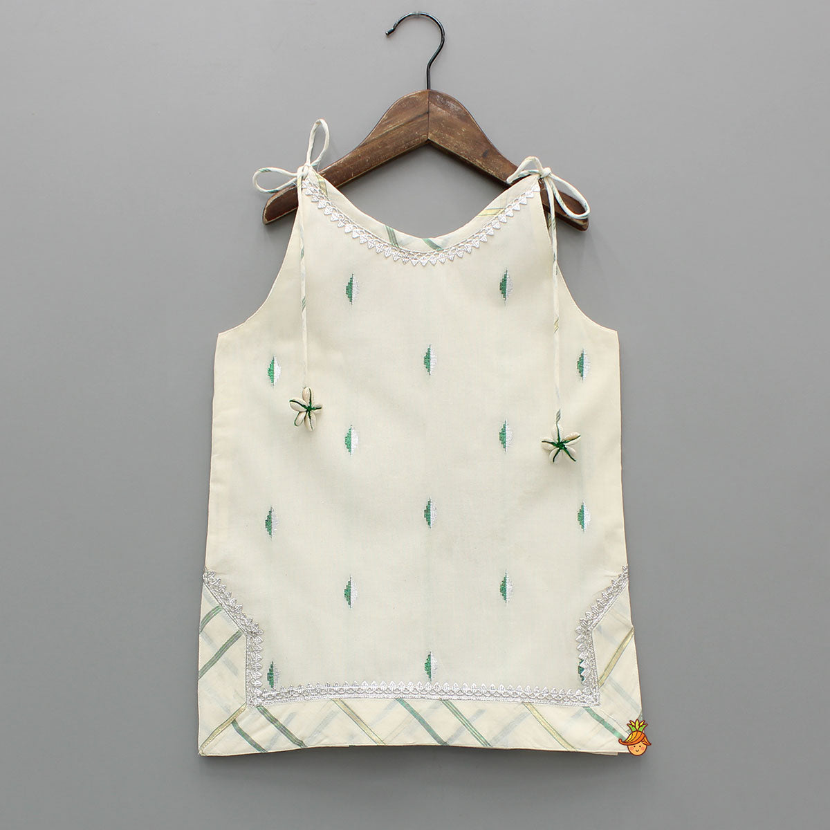 Embroidered Strappy Kurti With Sharara And Dupatta