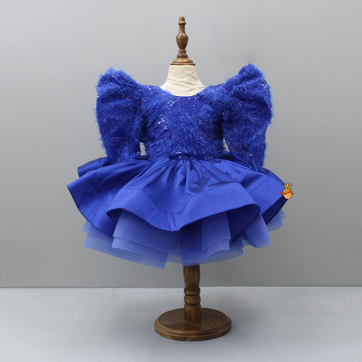 Blue Layered Dress And Detachable Bow With Matching Swirled Hair Clip