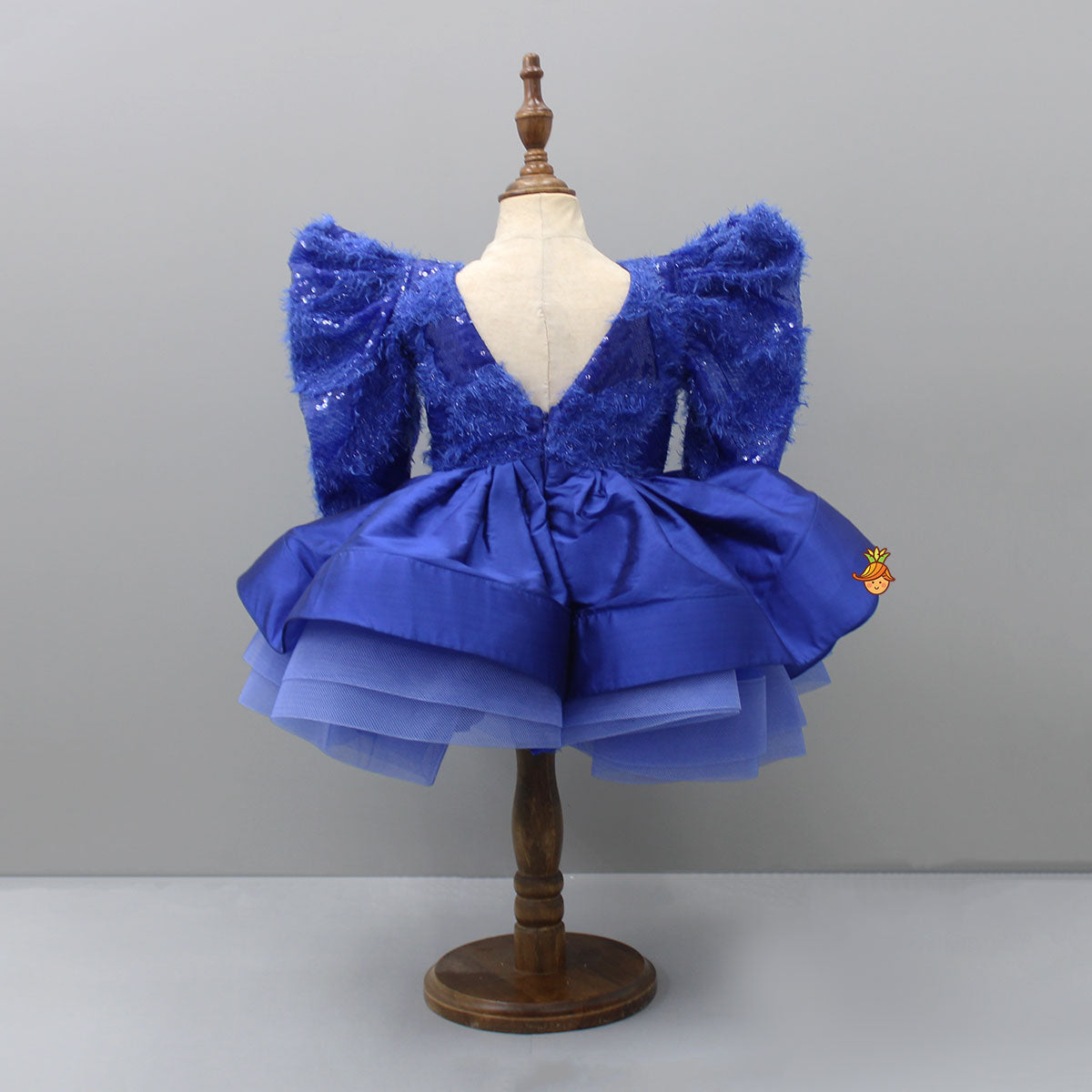 Blue Layered Dress And Detachable Bow With Matching Swirled Hair Clip