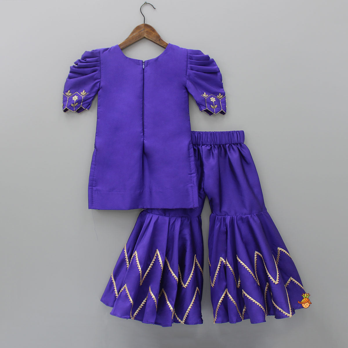 Purple Hand Embroidered Kurti With Sharara And Net Dupatta