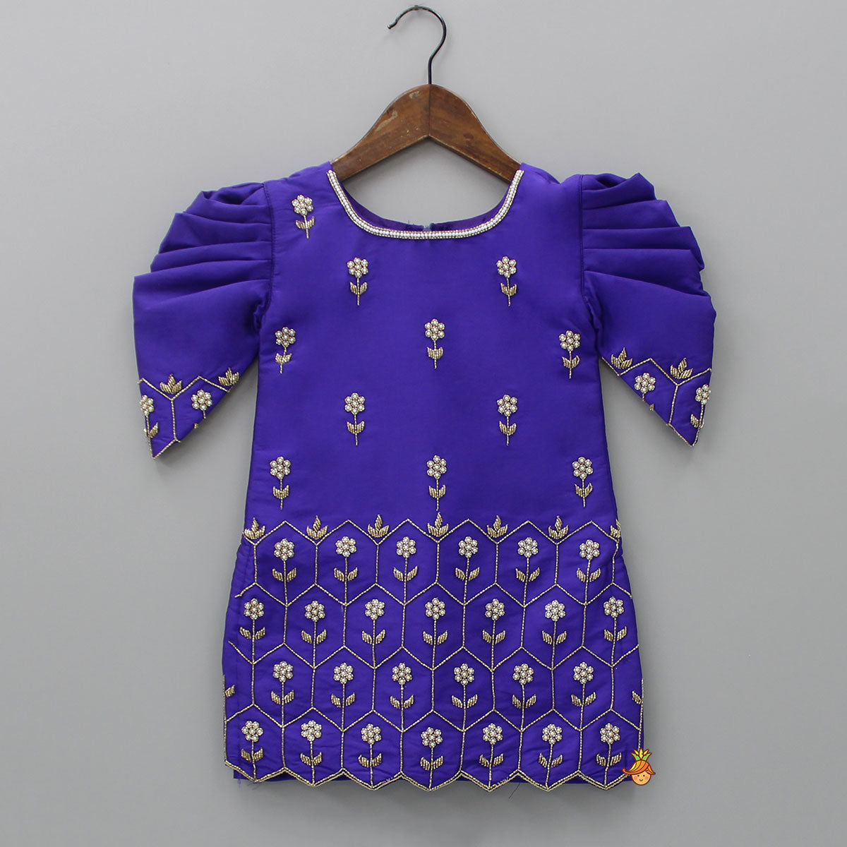Purple Hand Embroidered Kurti With Sharara And Net Dupatta