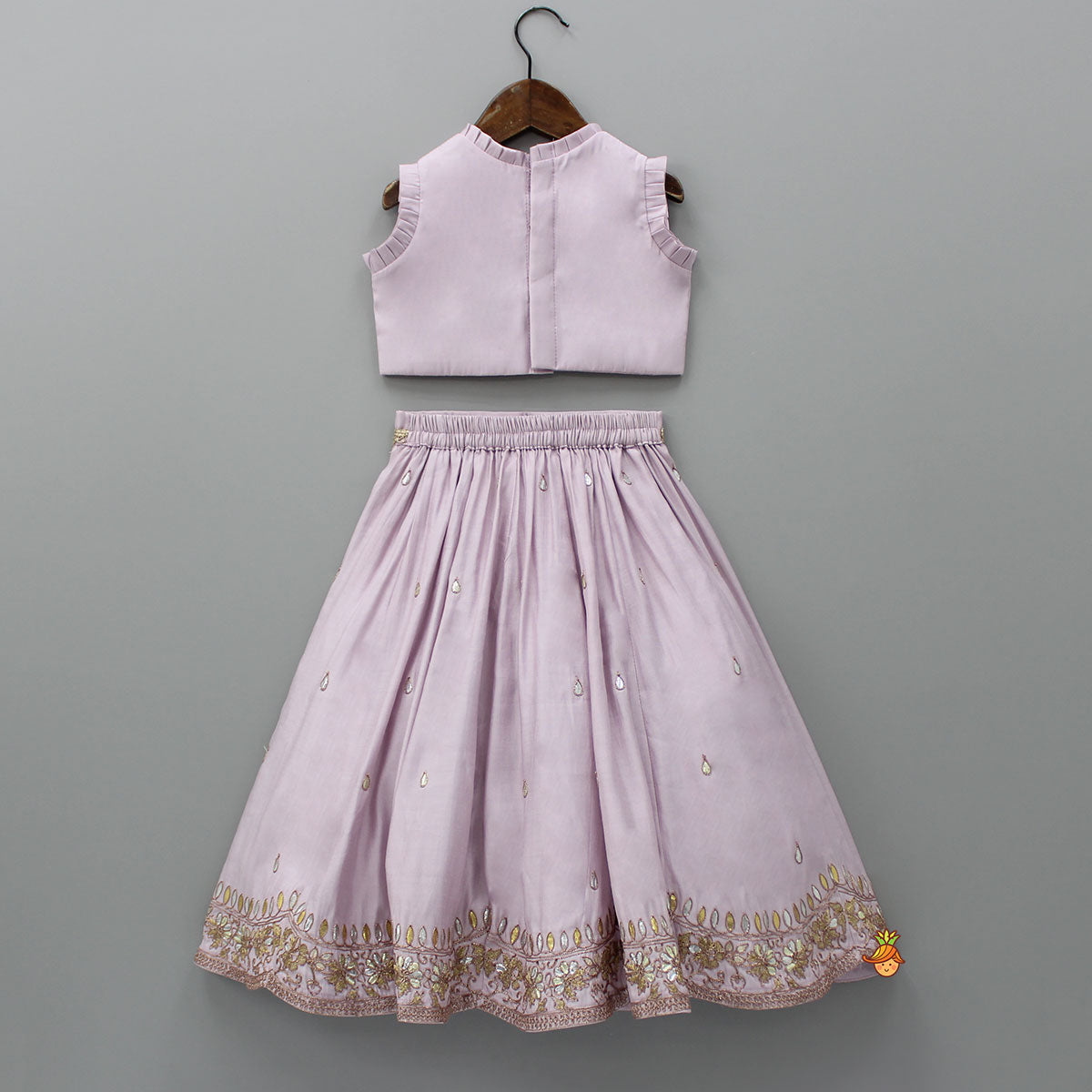 Gota Work Detail Lilac Top And Lehenga With Net Dupatta