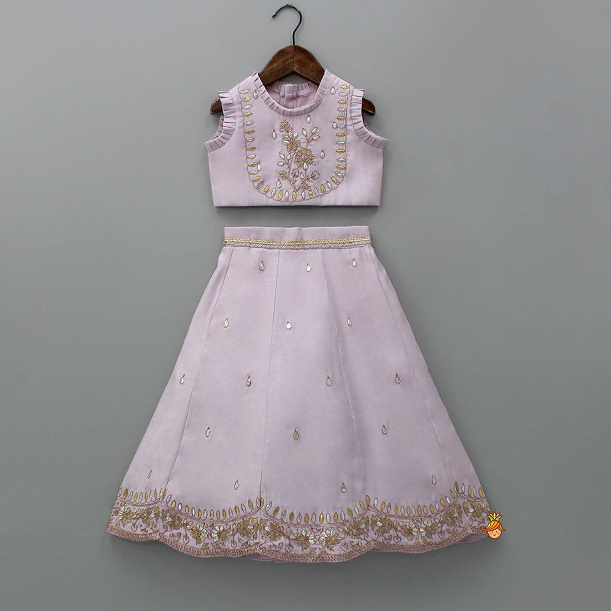 Gota Work Detail Lilac Top And Lehenga With Net Dupatta