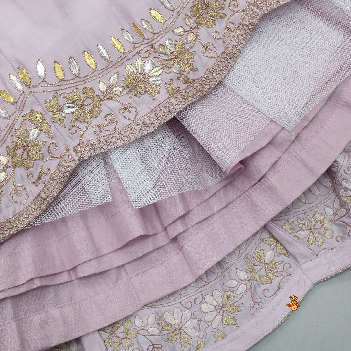 Gota Work Detail Lilac Top And Lehenga With Net Dupatta