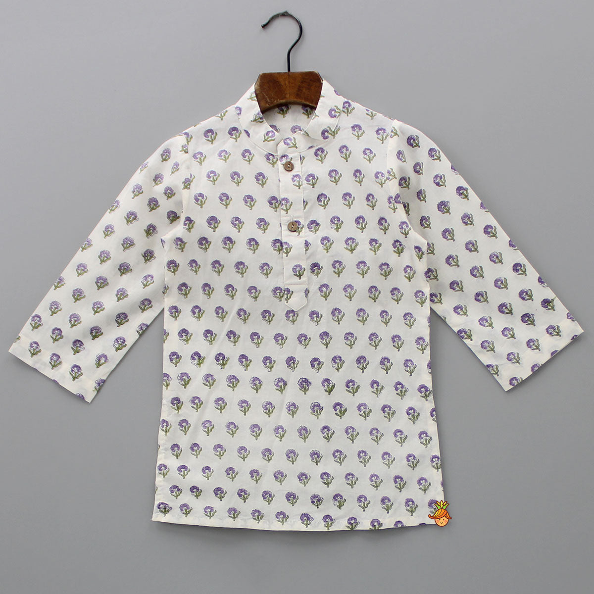Floral Printed Kurta With Jacket And Dhoti