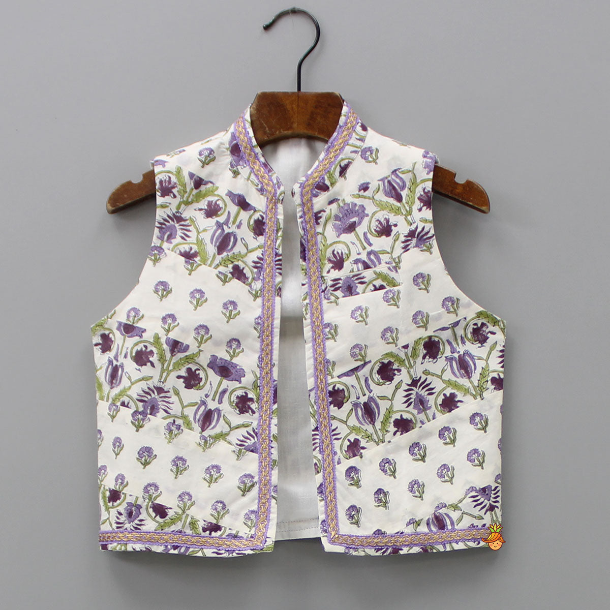 Floral Printed Kurta With Jacket And Dhoti