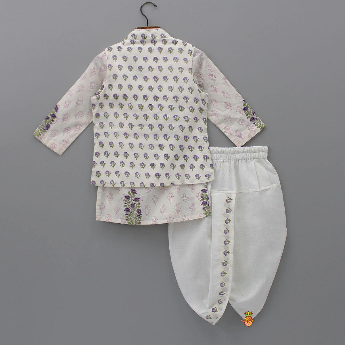 Floral Printed Kurta And Stylish Jacket With Dhoti