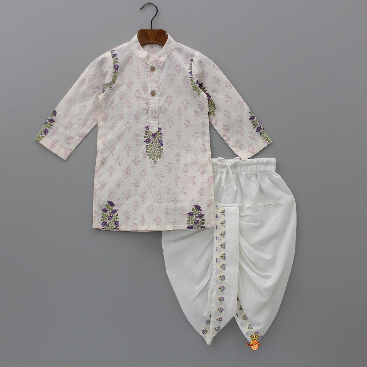 Floral Printed Kurta And Stylish Jacket With Dhoti