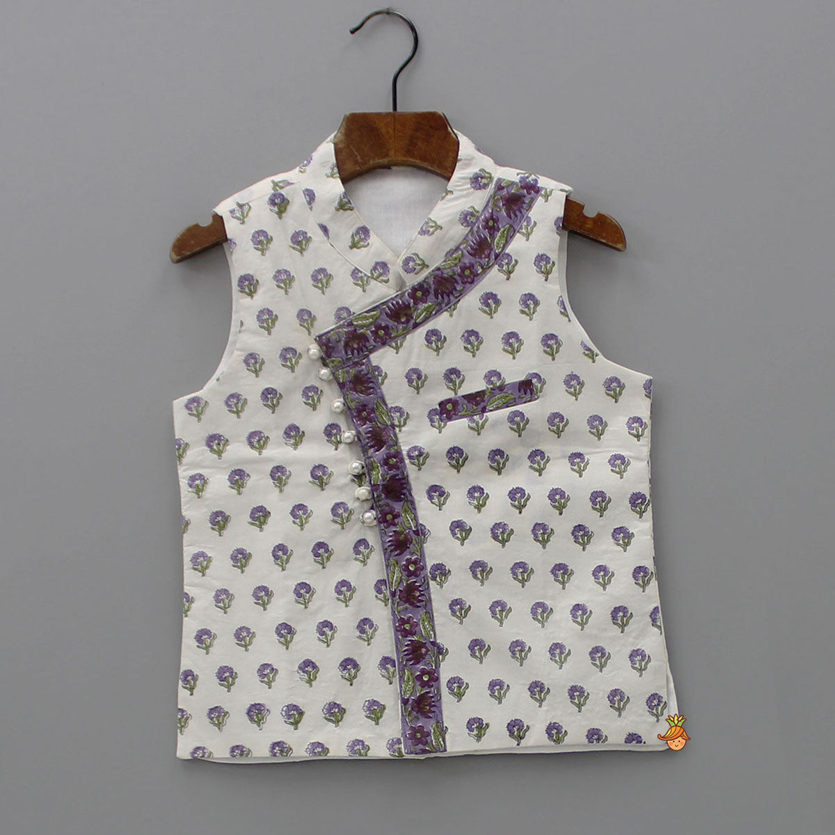 Floral Printed Kurta And Stylish Jacket With Dhoti