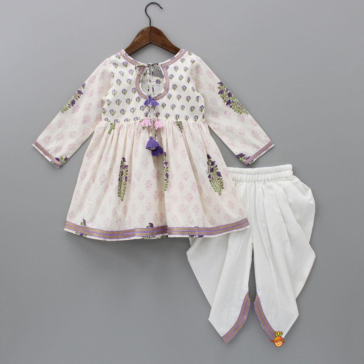 Floral Printed Angarkha Styled Kurti And Dhoti
