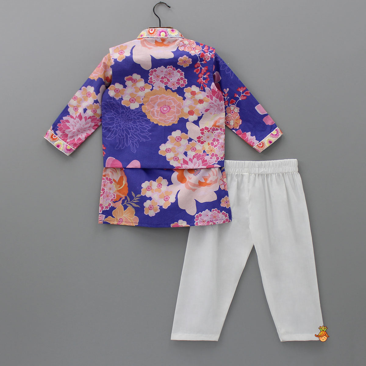 Purple Printed Kurta With Jacket And Pyjama