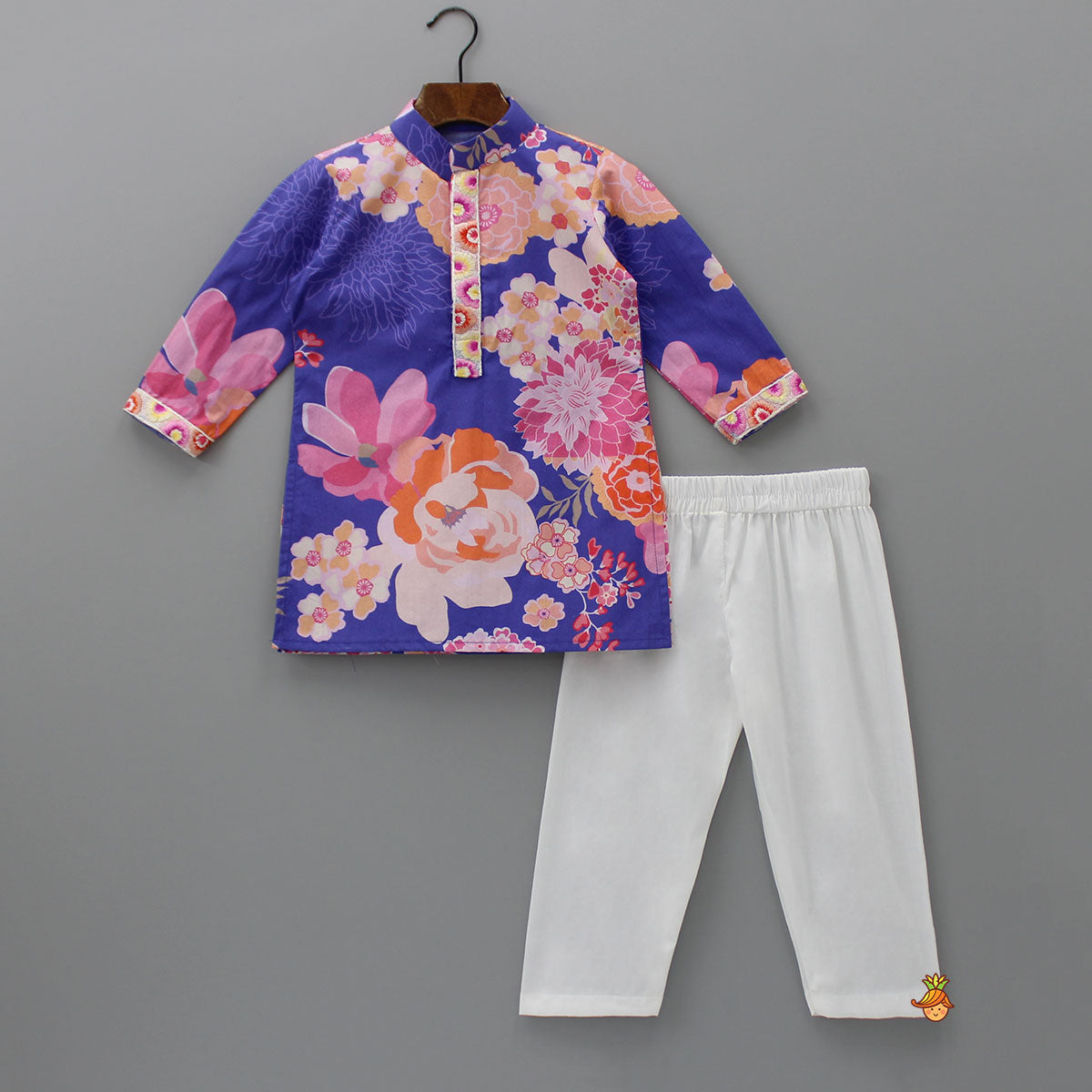 Purple Printed Kurta With Jacket And Pyjama