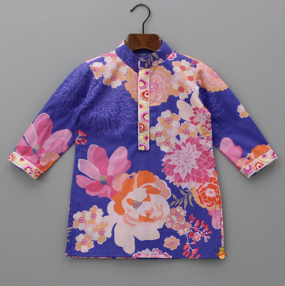 Purple Printed Kurta With Jacket And Pyjama