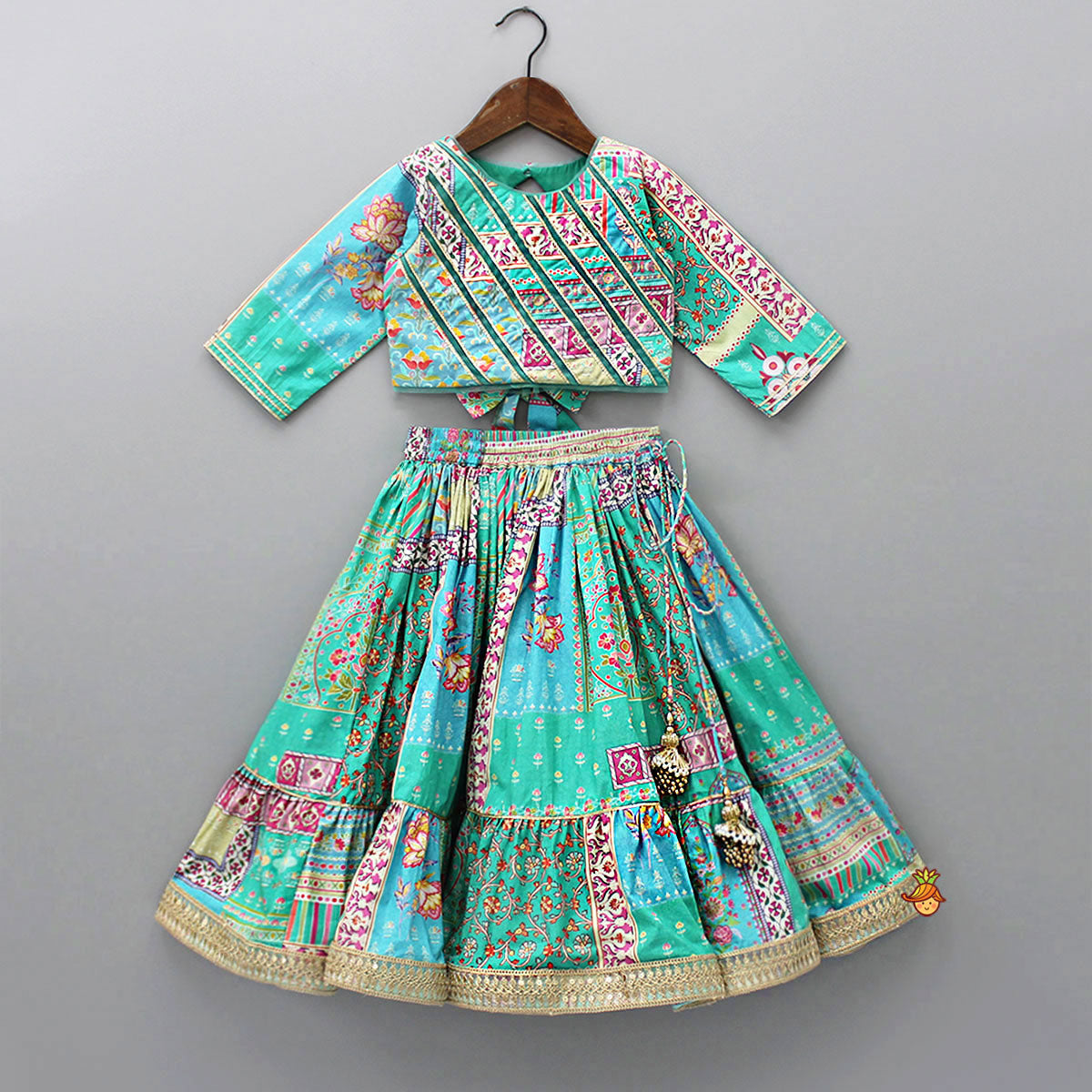 Floral Printed Gota Lace Top With Lehenga