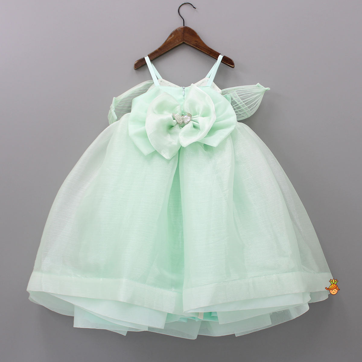 Green Butterfly Embroidered Embellished Gown