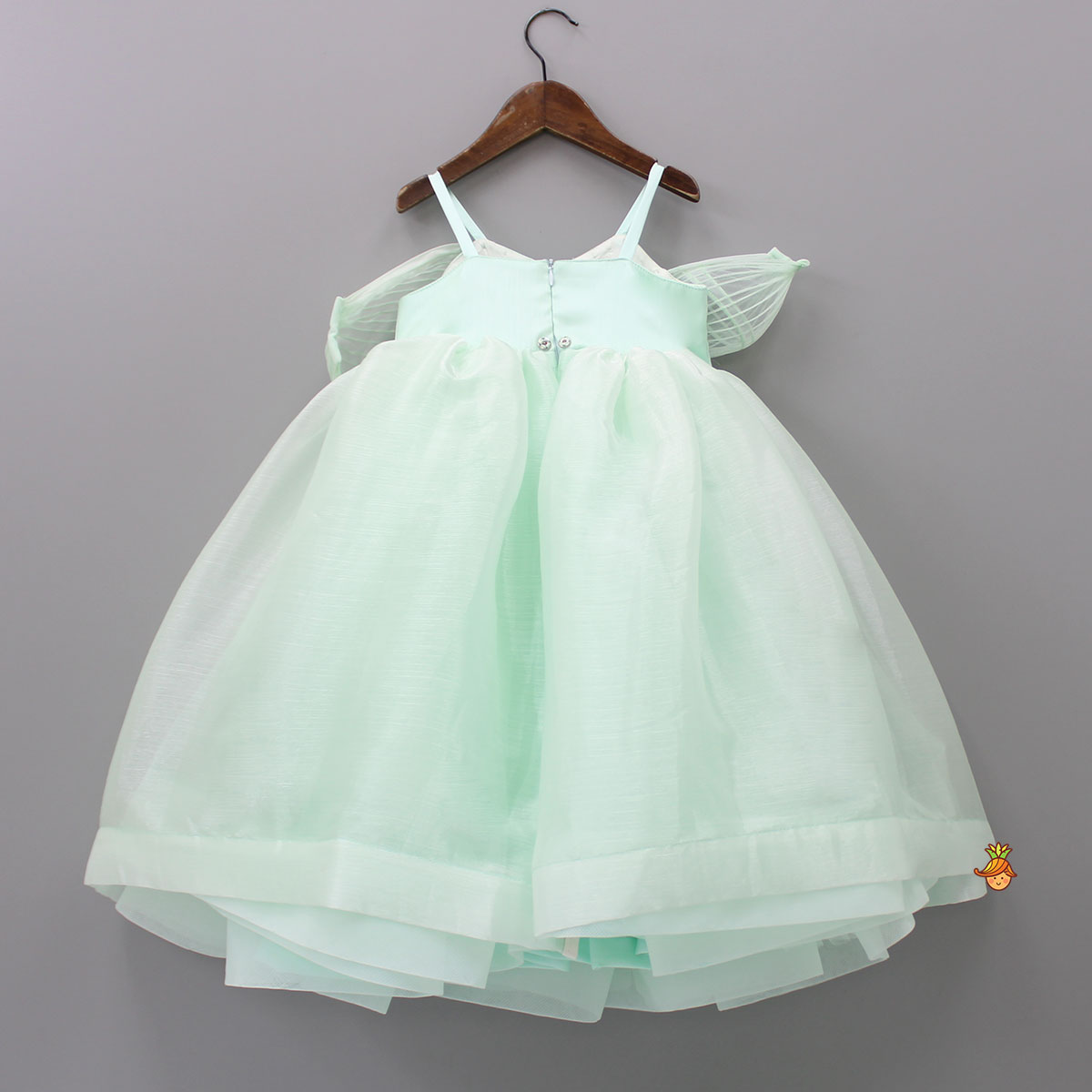 Green Butterfly Embroidered Embellished Gown
