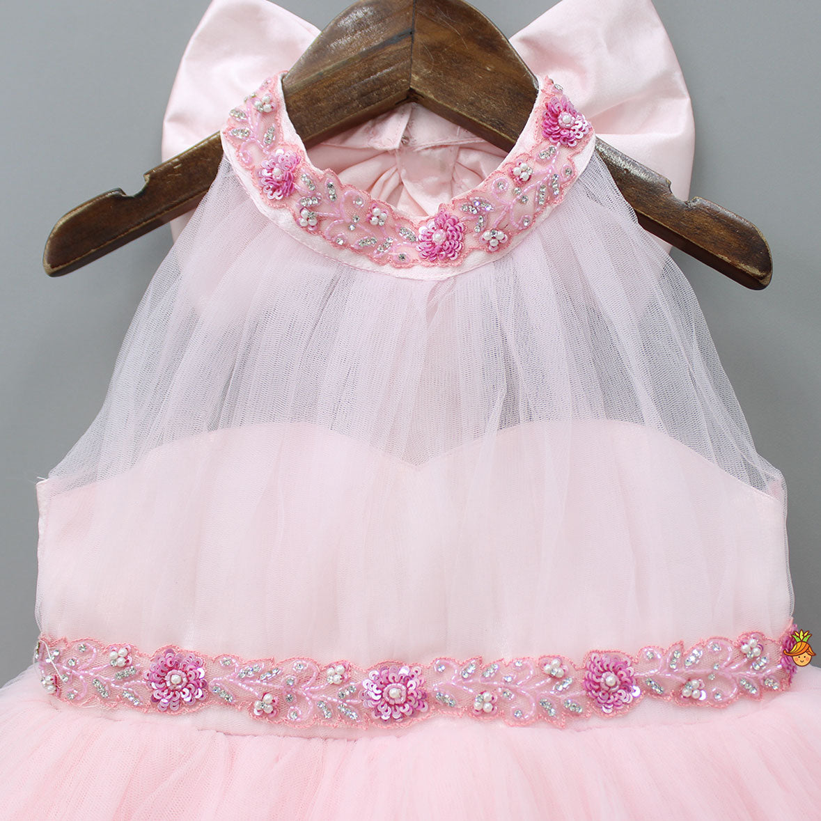 Pink Halter Neck Embroidered Gown
